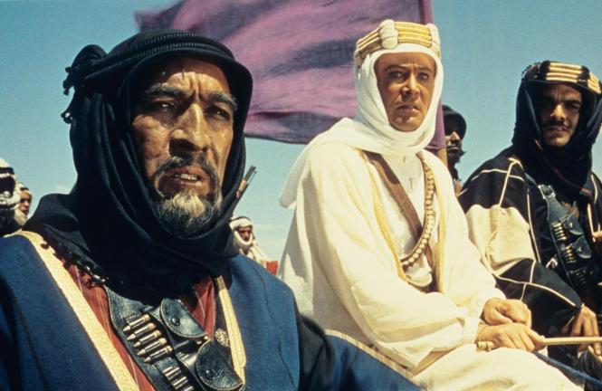 Anthony Quinn as Auda Abu Tayi and Peter O'Toole as T.E. Lawrence